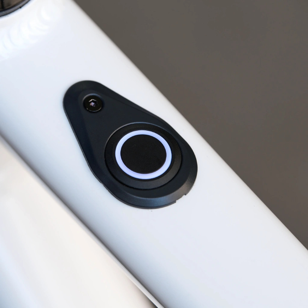 Minimalist one-button control with LED indicators and wireless connectivity for full system access via app.